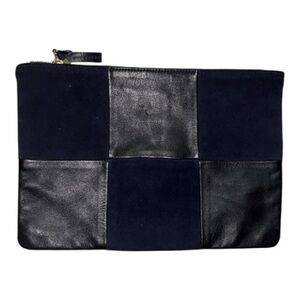 Clare V. Wallet Clutch Patchwork Black Nappa Leather and Suede